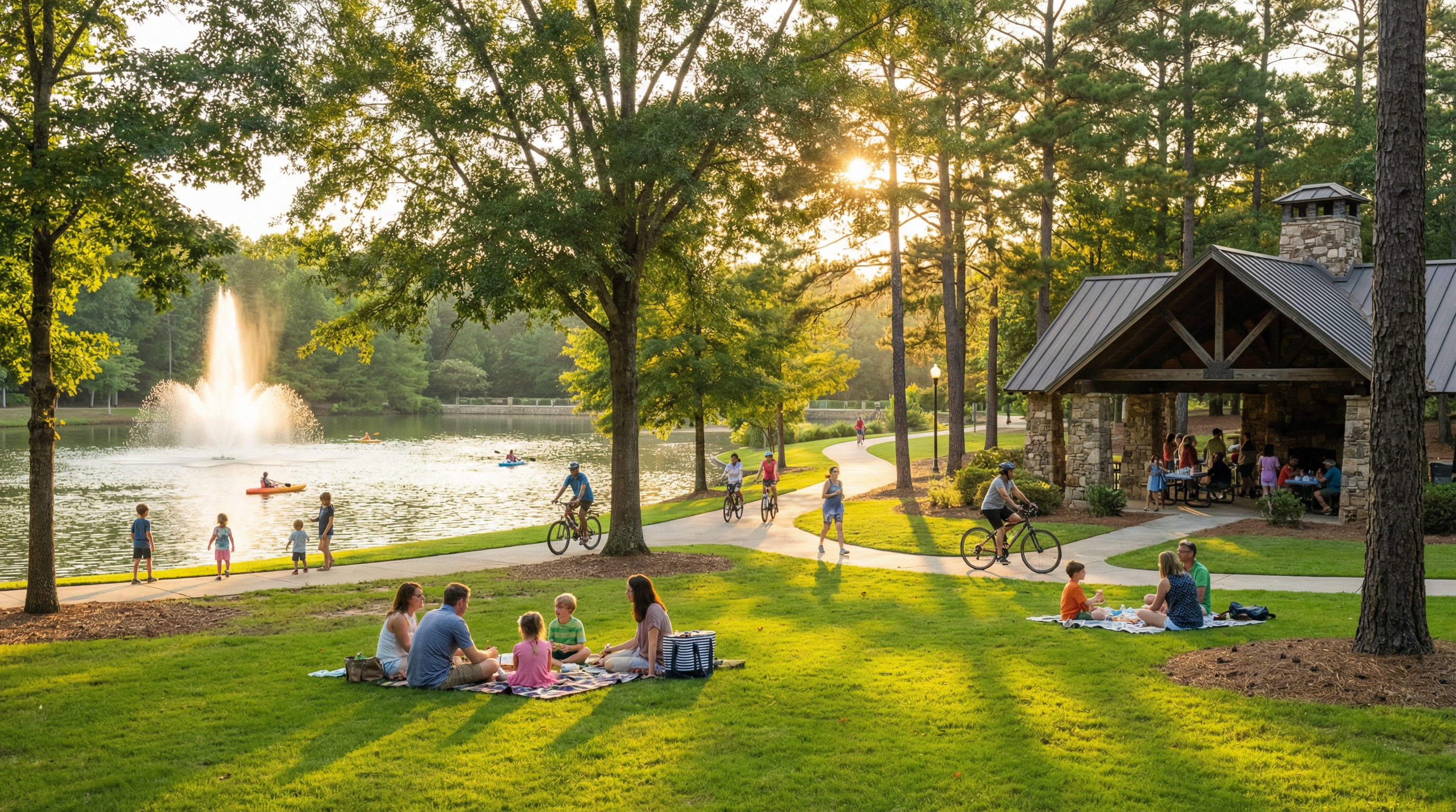 Peachtree City community park with families